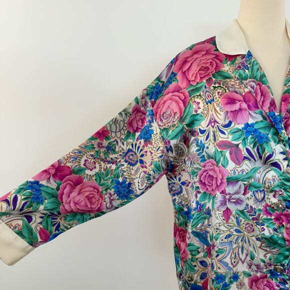 Victoria's Secret Vintage Floral Sleep Shirt Short Robe Button-Down | Size M/L - Picture 3 of 11